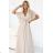 545-3 Long dress with pleated neckline and tie - beige