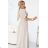 545-3 Long dress with pleated neckline and tie - beige