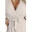 545-3 Long dress with pleated neckline and tie - beige