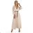 462-5 SERENA Pleated maxi dress with neckline, belt and 3/4 sleeves - DARK BEIGE