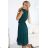 374-8 POLINA Pleated dress with a neckline and ruffles - green