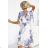 602-1 Romantic dress with envelope neckline and airy sleeves - blue flowers on a white background