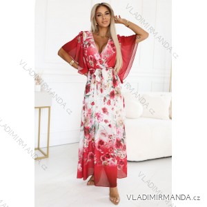 603-1 Airy wrap maxi dress with floral pattern – red roses