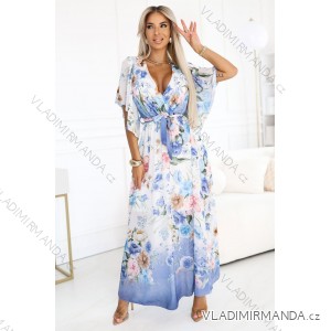 603-3 Airy wrap maxi dress with floral pattern – blue roses