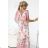 603-4 Airy wrap maxi dress with floral pattern – pink roses