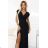 598-1 IRINA dazzling long black dress with glitter, wrap neckline and slit on the leg | Numoco