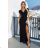 598-1 IRINA dazzling long black dress with glitter, wrap neckline and slit on the leg | Numoco