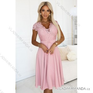 381-6 LINDA - chiffon dress with lace neckline - dirty pink