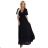 545-5 Long dress with pleated neckline and tie - black