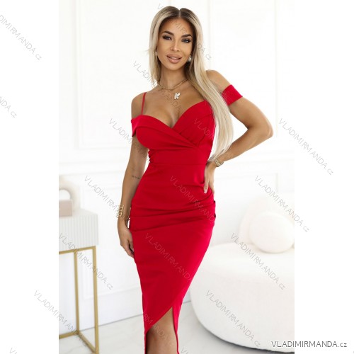 564-10 CALLIE Off-the-shoulder midi dress with neckline - red
