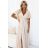 581-6 JENNIFER long dress with a leg slit, sleeves and a neckline - beige
