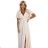 581-6 JENNIFER long dress with a leg slit, sleeves and a neckline - beige