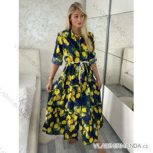 Women's Long Summer Shirt Dress 3/4 Long Sleeve (S/M ONE SIZE) ITALIAN FASHION IMPEM23VA203