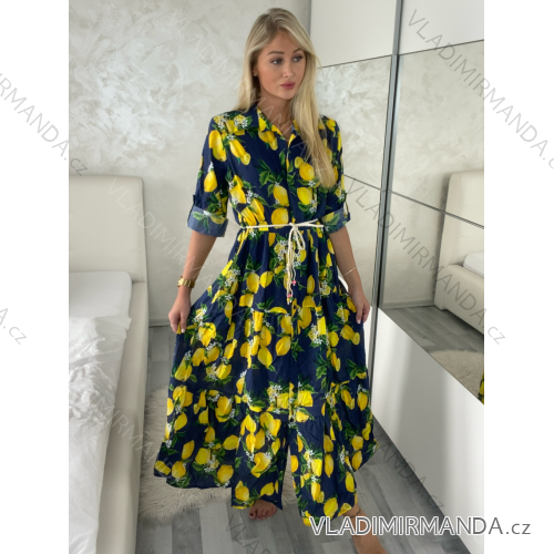 Women's Long Summer Shirt Dress 3/4 Long Sleeve (S/M ONE SIZE) ITALIAN FASHION IMPEM23VA203