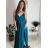 Long summer satin dress with straps women with belt (UNI S / M) ITALIAN FASHION IMM22INFINITE -   green pea -   S / M