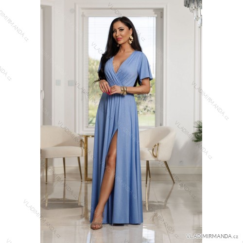 Women's Strapless Long Satin Party Dress (34-42) POLISH FASHION PMLEL24NATHALIE Light blue S