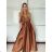 Long summer satin dress with straps women with belt (UNI S / M) ITALIAN FASHION IMM22INFINITE