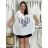Women's Plus Size Oversize Short Sleeve Tunic (XL/2XL/3XL/4XL/5XL ONE SIZE) ITALIAN FASHION IMBM23SEE  white
