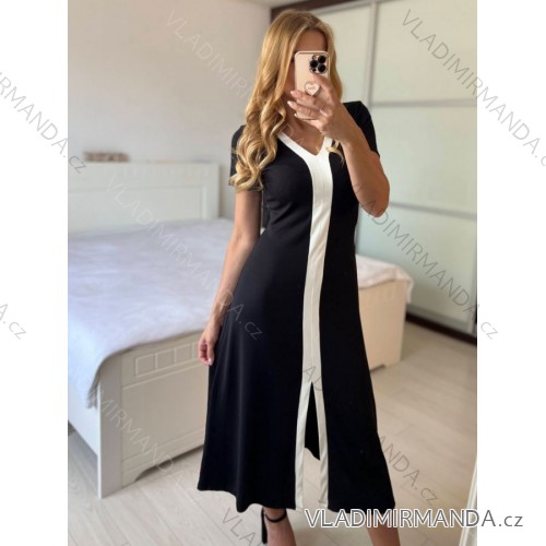 Šaty dlouhé letní saténové na ramínka dámské (UNI S/M) ITALSKÁ MÓDA IMM204431 -   black -   S / M