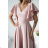 Women's Long Elegant Dress with Wide Straps (SL) FRENCH FASHION FMPEL23VELVET rose old rose 48