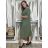 Women's Long Elegant Muslin Long Sleeve Dress (S/M ONE SIZE) ITALIAN FASHION IMWGB232515 M / L green khaki