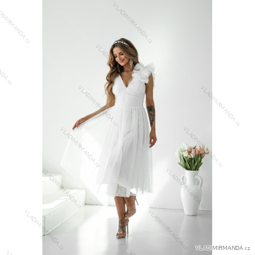 Women's Long Elegant Dress with Wide Straps (SL) FRENCH FASHION FMPEL23VELVET white 42