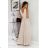 Women's Long Elegant Dress with Wide Straps (SL) FRENCH FASHION FMPEL23VELVET beige 34