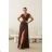Women's Long Elegant Dress with Wide Straps (SL) FRENCH FASHION FMPEL23VELVET brown Chocolate 34