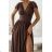 Women's Long Elegant Dress with Wide Straps (SL) FRENCH FASHION FMPEL23VELVET brown Chocolate 34