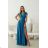 Women's Long Elegant Dress with Wide Straps (SL) FRENCH FASHION FMPEL23VELVET turquoise 34