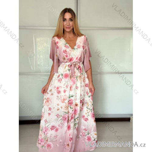 Women's short sleeve summer casual dress (S/M/L ONE SIZE) ITALIAN FASHION IMWGB25022 -   pink -   S / M / L