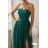 Women's Long Elegant Dress with Wide Straps (SL) FRENCH FASHION FMPEL23VELVET green 34