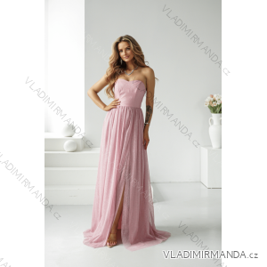 Women's Long Elegant Dress with Wide Straps (SL) FRENCH FASHION FMPEL23VELVET