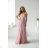 Women's Long Elegant Dress with Wide Straps (SL) FRENCH FASHION FMPEL23VELVET rose old rose 34