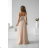 Women's Long Elegant Dress with Wide Straps (SL) FRENCH FASHION FMPEL23VELVET béžová smetanová 34