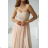 Women's Long Elegant Dress with Wide Straps (SL) FRENCH FASHION FMPEL23VELVET béžová smetanová 34