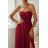 Women's Long Elegant Dress with Wide Straps (SL) FRENCH FASHION FMPEL23VELVET dark red 42