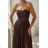 Women's Long Elegant Dress with Wide Straps (SL) FRENCH FASHION FMPEL23VELVET brown Chocolate 42