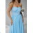 Women's Long Elegant Dress with Wide Straps (SL) FRENCH FASHION FMPEL23VELVET blue 42