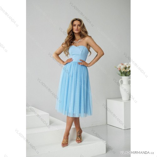 Women's Long Elegant Dress with Wide Straps (SL) FRENCH FASHION FMPEL23VELVET blue 42