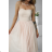 Women's Long Elegant Dress with Wide Straps (SL) FRENCH FASHION FMPEL23VELVET béžová smetanová 42