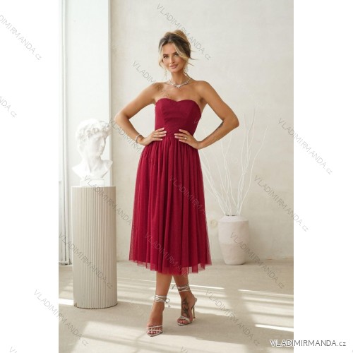 Women's Long Elegant Dress with Wide Straps (SL) FRENCH FASHION FMPEL23VELVET wine 42