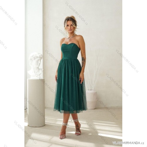 Women's Long Elegant Dress with Wide Straps (SL) FRENCH FASHION FMPEL23VELVET green 42
