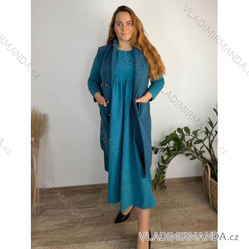 Women's elegant party long sleeve dress (S/M ONE SIZE) ITALIAN FASHION IM322282 46/48/50 modrá petrolejová