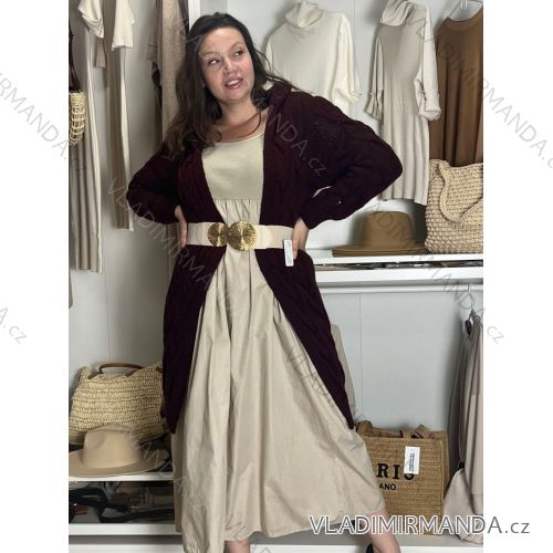 Women's cotton cardigan with hood (UNI SM) ITALIAN FASHION IMD20811 M / L wine