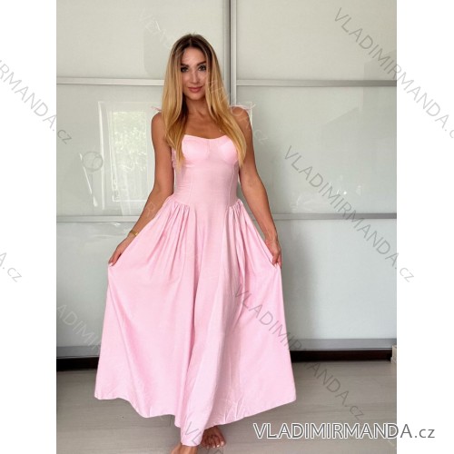 Summer dress with straps women (S / M ONE SIZE) ITALIAN FASHION IM722103 -   růžová světlá -   S / M