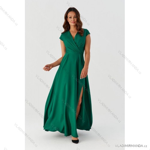 Women's long party short sleeve dress (36-56) POLISH FASHION PMLMR23AFRODYTA-3 40 emerald green
