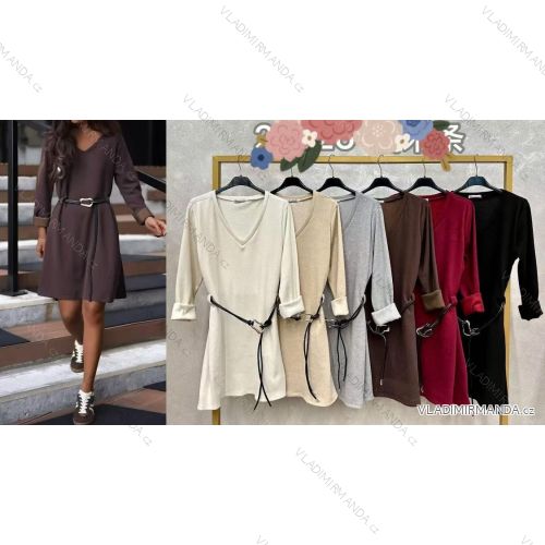 Short warm dress with belt, long sleeves, women's (S/M/L ONE SIZE) ITALIAN FASHION IMC25443