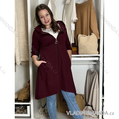 Women's Long Sleeve Oversized Zip Up Hooded Sweatshirt Coat (S/M ONE SIZE) ITALIAN FASHION IMPLI2385141