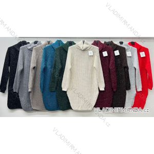 Svetr/Šaty dlouhý pletený s rolákem dlouhý rukáv dámský (3XL/4XL ONE SIZE) ITALSKÁ MÓDA IM4212773